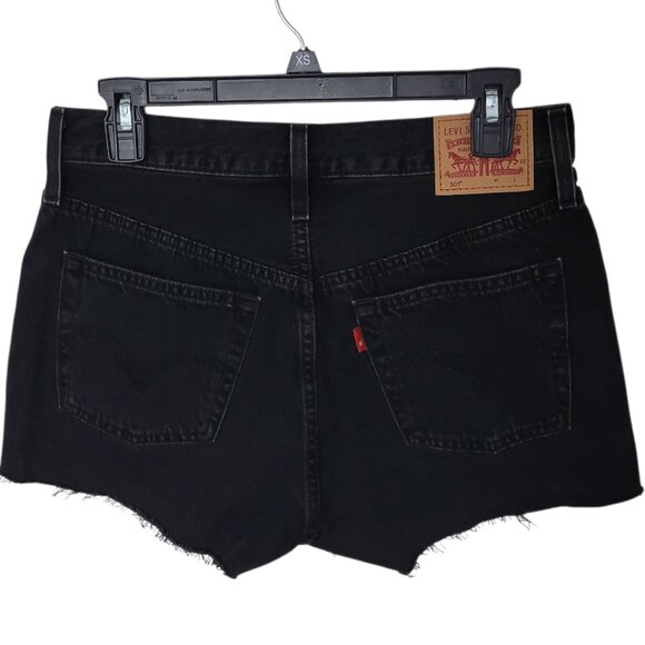 Levis 501 High Rise Womens Black Cutoff Raw Hem Jean Shorts Button Fly Size 28 - Picture 8 of 12